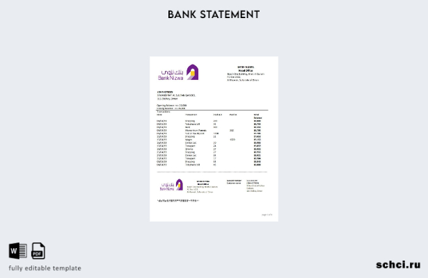 цифровая загрузка шаблона слова банковской выписки Oman Bank Nizwa